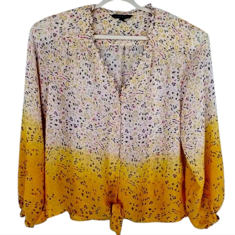 Nwt Size L Zac & Rachel Button Down Front Tie Top- Yellow